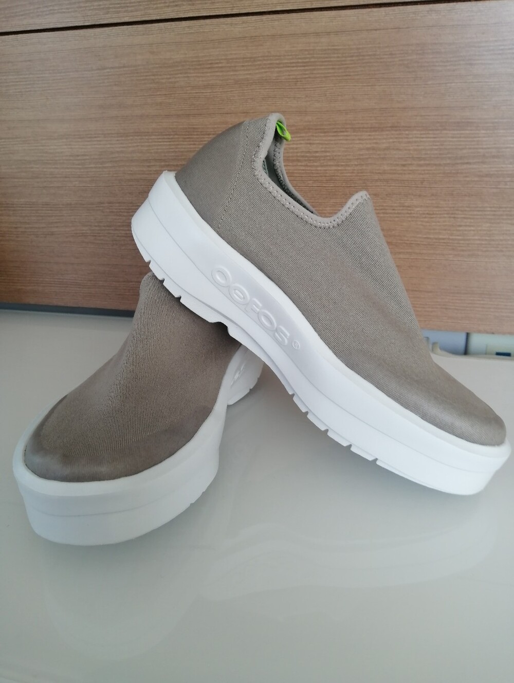 Oofos Women's OOmg eeZee Low Recovery Slip On Sneaker Shoe Taupe Neutral Size 8